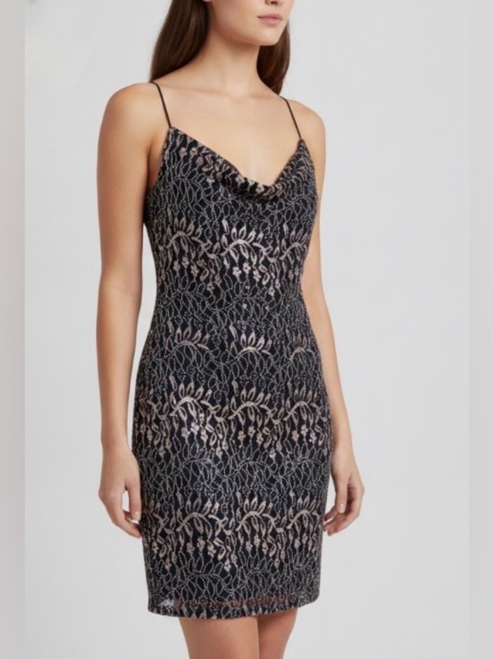 Jump Apparel Vine Sequin Lace Cowl Mini Dress 5 / 6 Navy Ivory Size 5J NWT